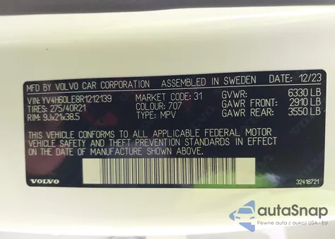 2024 Volvo Xc90 Recharge Plug-In Hybrid T8 Plus 6-Seater from USA, damaged, VIN YV4H60LE8R1212139